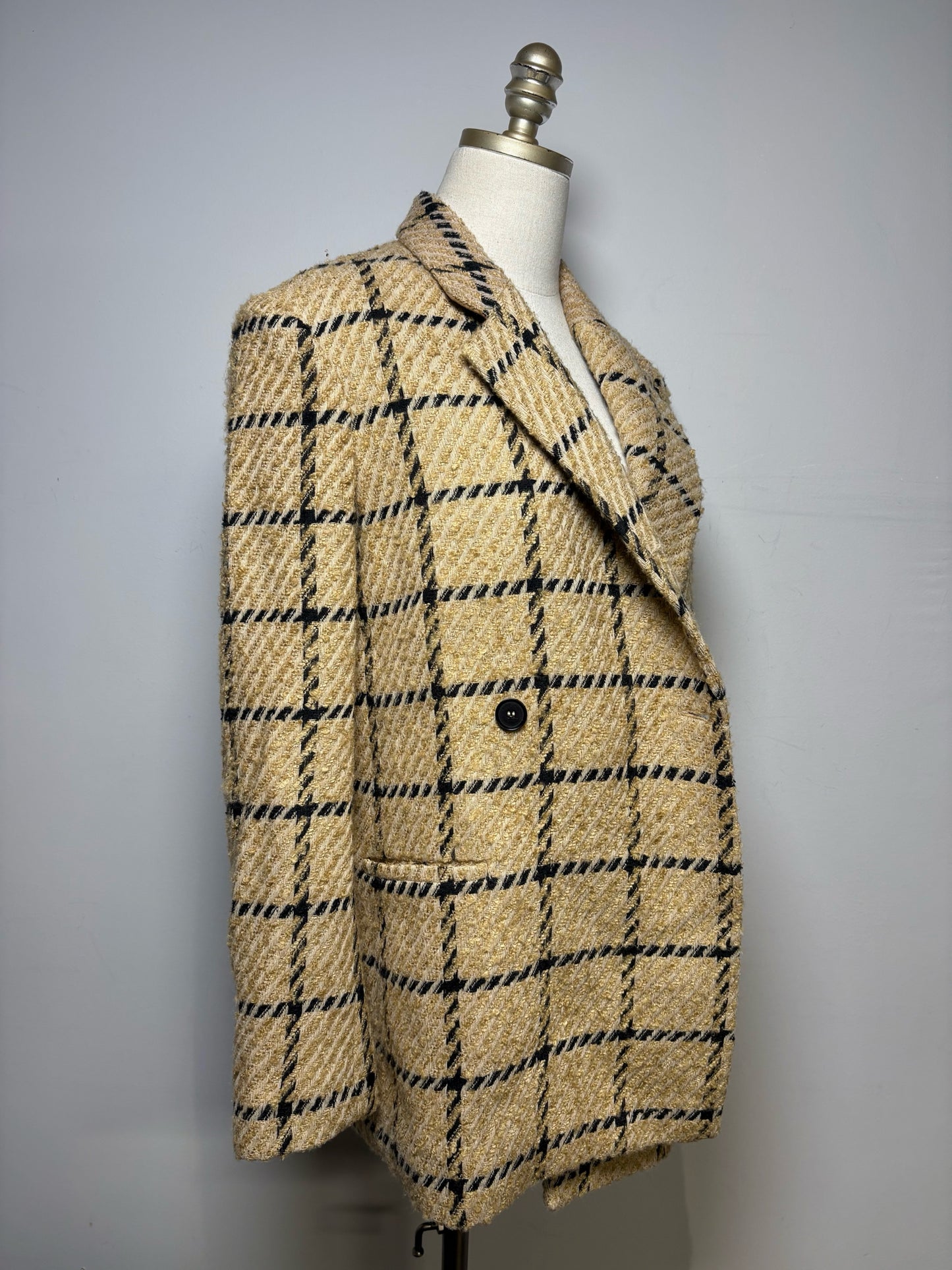 Women Size S Anine Bing Tan & Black Tweed Wool Pre-Owned Double-Breasted Blazer