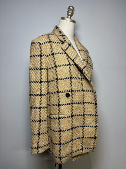 Women Size S Anine Bing Tan & Black Tweed Wool Pre-Owned Double-Breasted Blazer