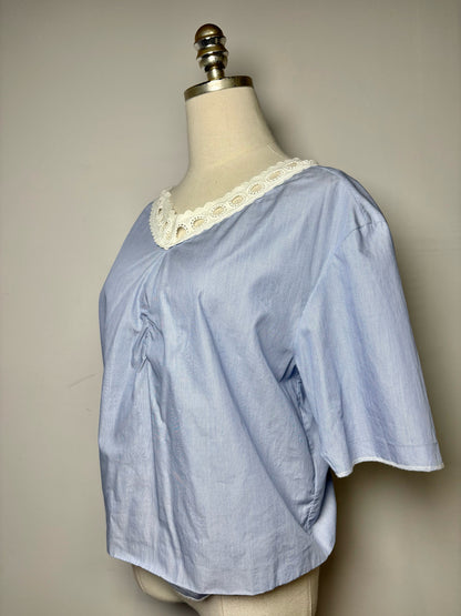 Women Size S/M Sandro Blue, White Mini Stripe Pure Cotton Pre-owned Blouse