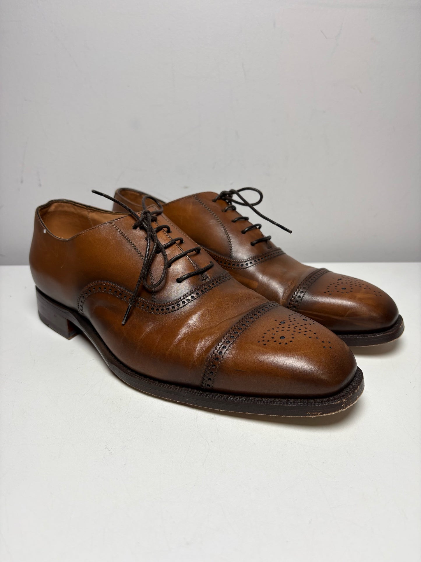 Men's Ralph Lauren Purple Label Tan Burnished Calfskin Pre-Owned Denver Dress Shoes