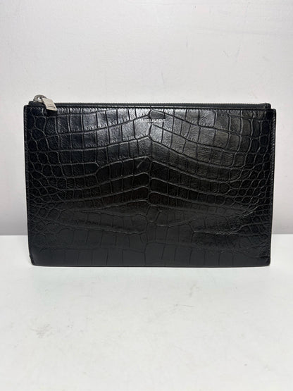 Saint Laurent Black Croc Embossed Leather Pre-Owned Portfolio Clutch