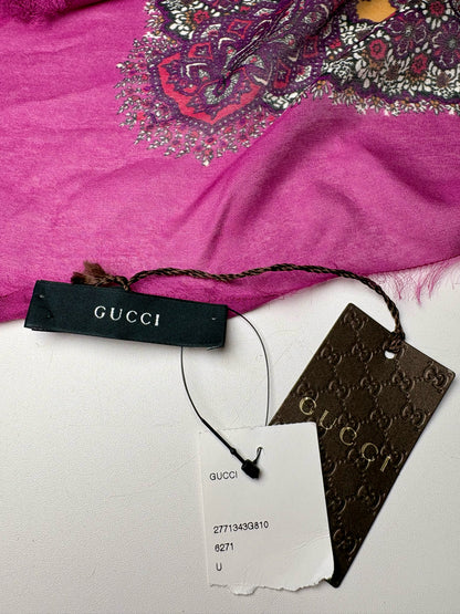 Women's Authentic Gucci Purple Multicolor Paisley Silk Blend NWT Pre-Owned Square Scarf