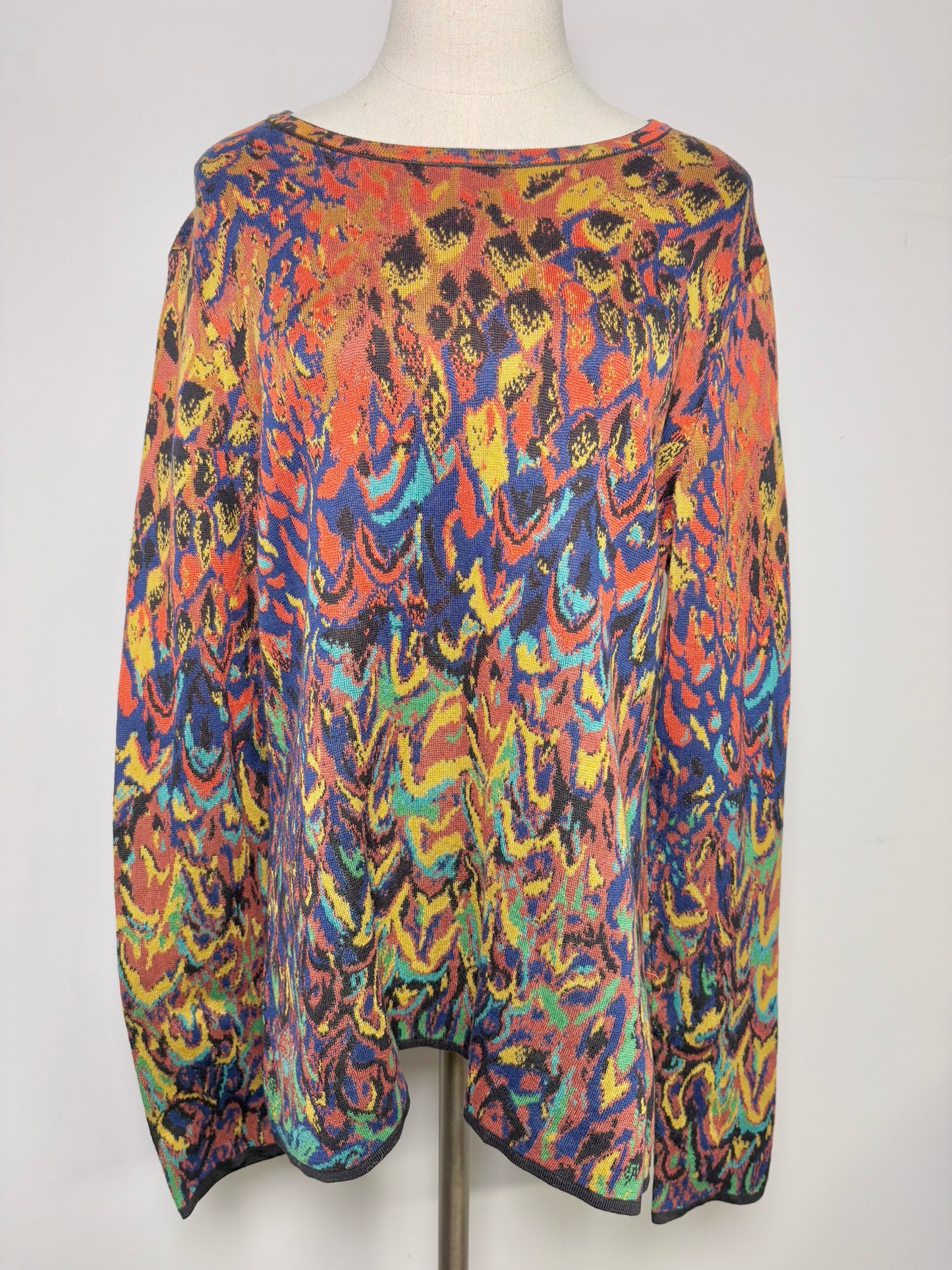 Women Size L Peruvian Connection Multicolor Abstract Art Pima Cotton Sweater