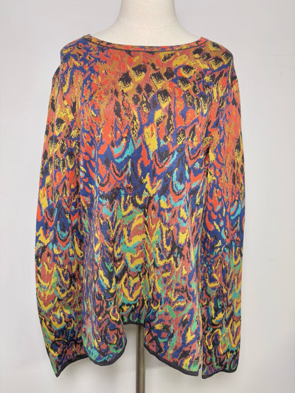 Women Size L Peruvian Connection Multicolor Abstract Art Pima Cotton Sweater