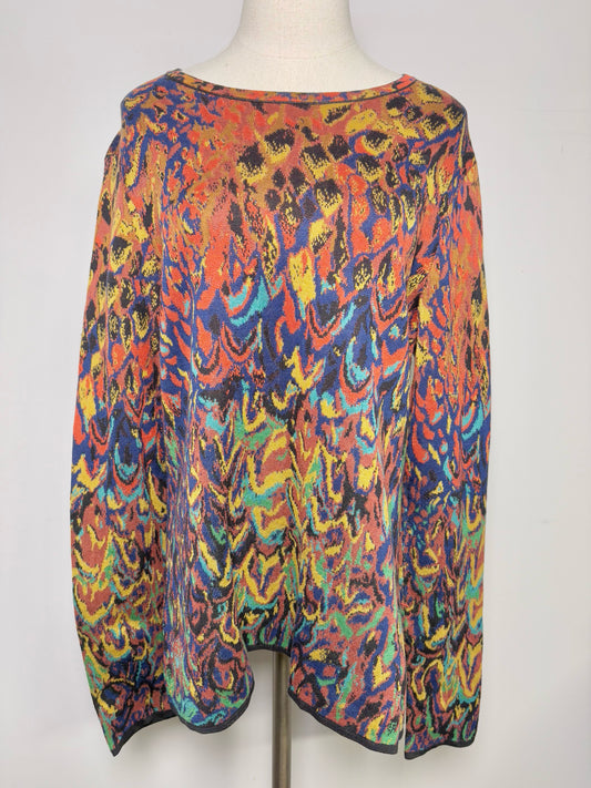 Women Size L Peruvian Connection Multicolor Abstract Art Pima Cotton Sweater