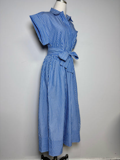 Women Size M Oliphant Blue/White Striped Pure Cotton Pre-owned, NWT Dress