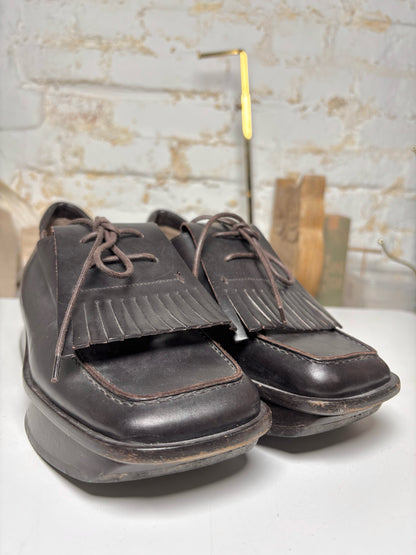 W Shoe Size 37 (6.5) Prada Brown Leather Cowhide Loafers