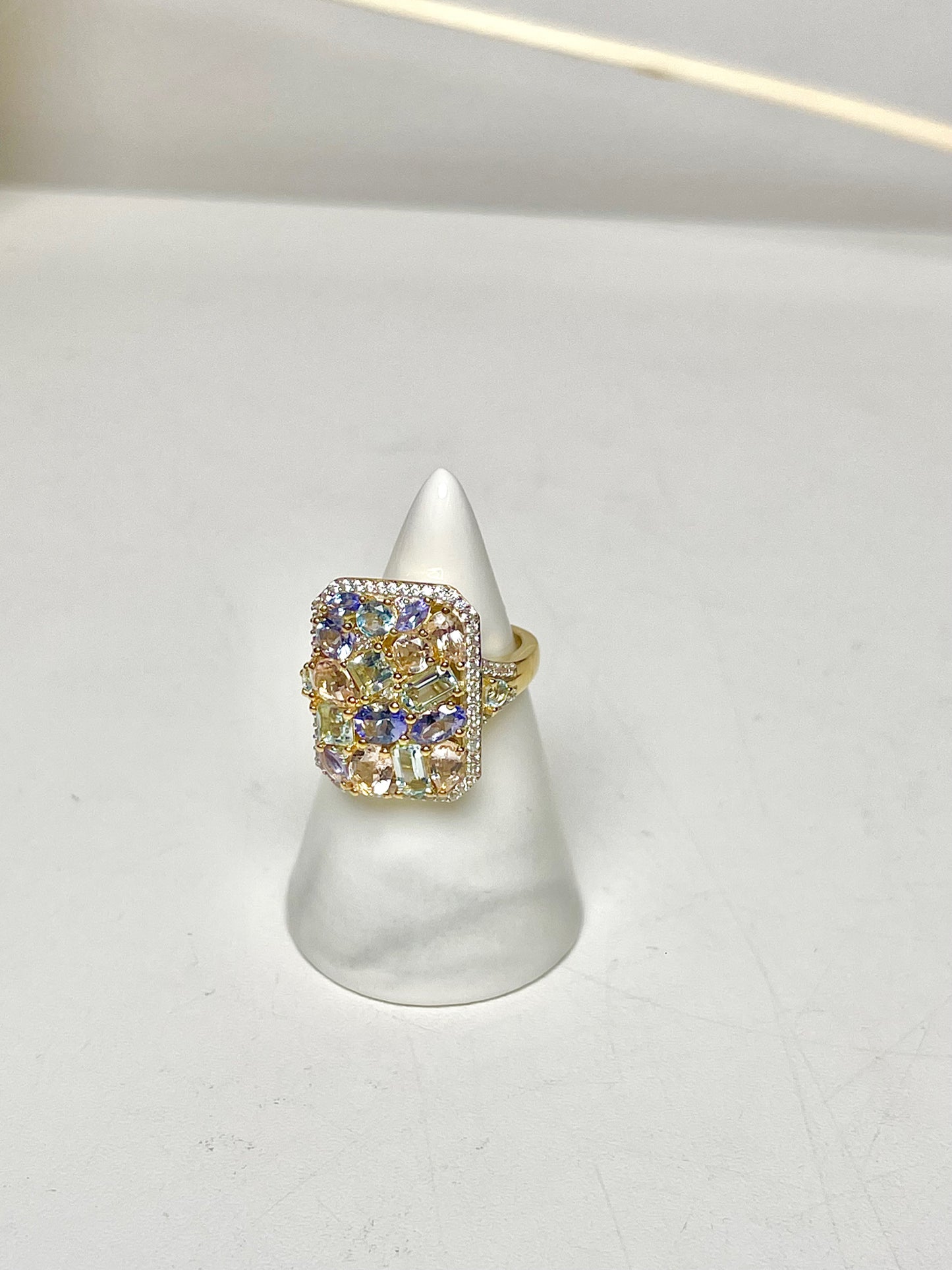 Sterling Silver Morganite, Aquamarine, Tanzanite NWT Sz 6 Ring