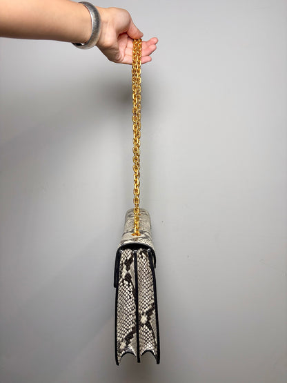 Tory Burch Snakeskin Print Leather Gray, Cream Gemini Link Purse