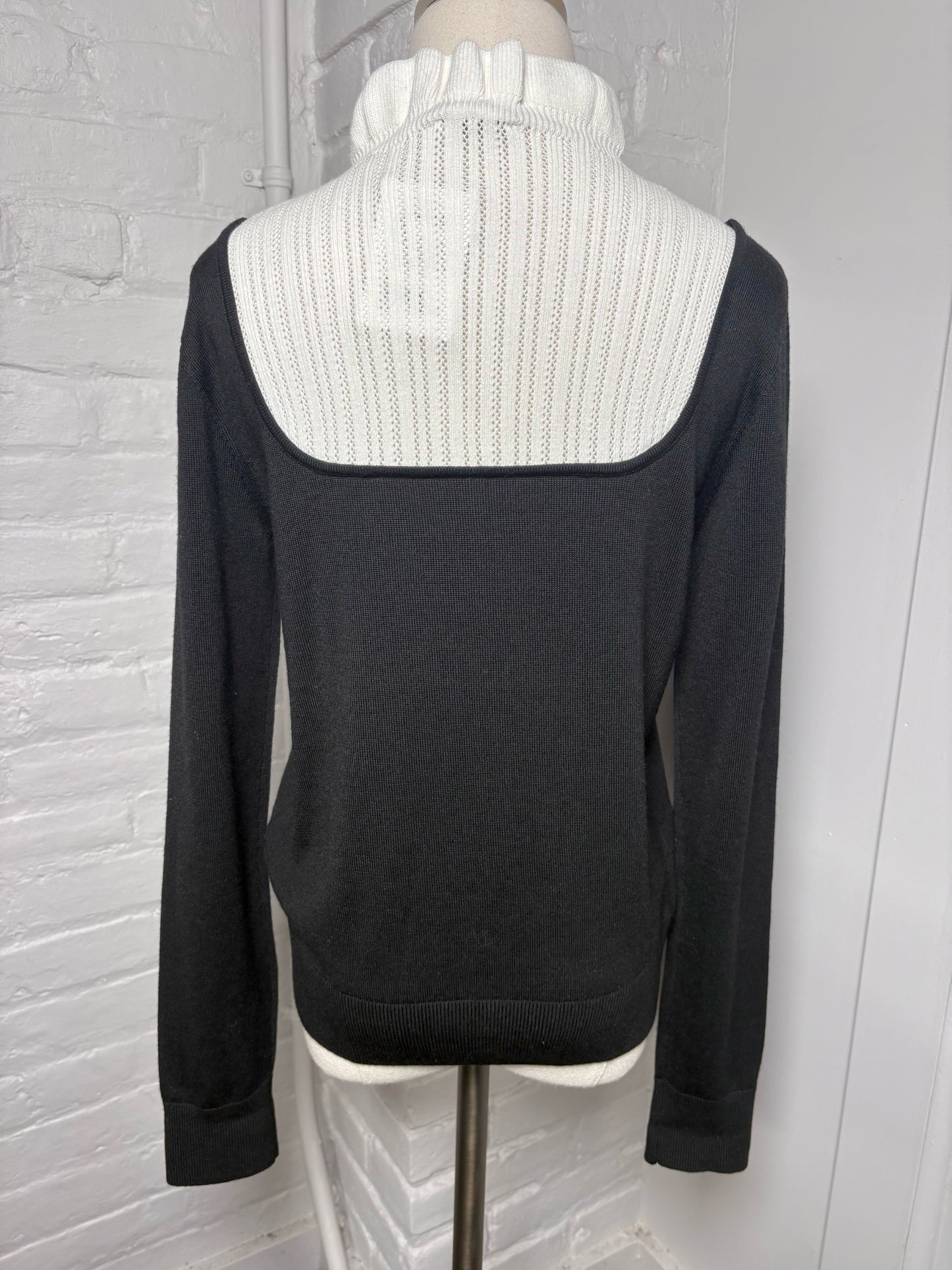 Women Size S Sandro White, Black Colorblock Wool Blend Sweater
