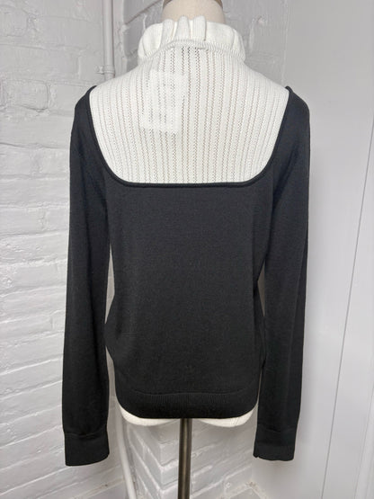 Women Size S Sandro White, Black Colorblock Wool Blend Sweater