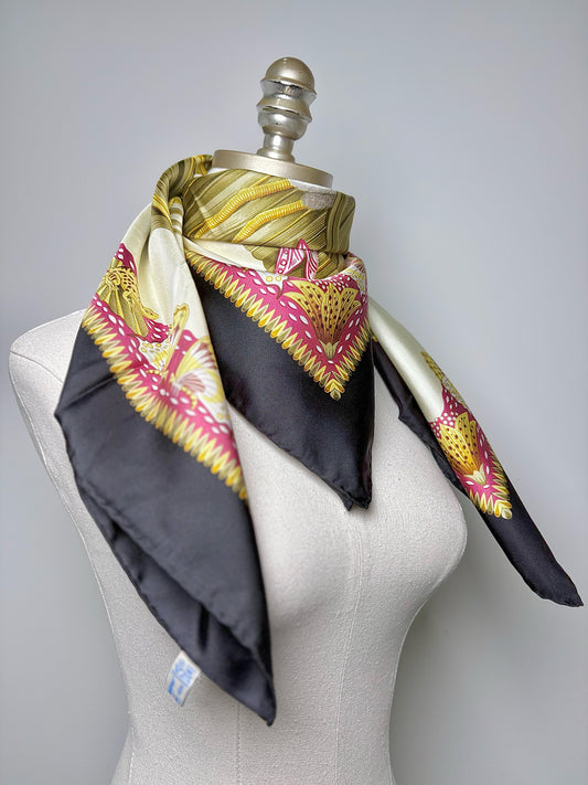 Salvatore Ferragamo Birds, Frogs, Stork, Silk Pre-owned Square Scarf