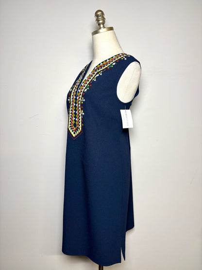 Women Size 8 Tory Burch Sophia Blue Embroidered, Beaded Pre-owned Dress