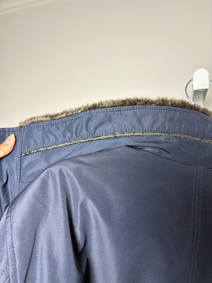 Barneys New York Blue Nylon Mens Size XL Faux Fur Lining Coat