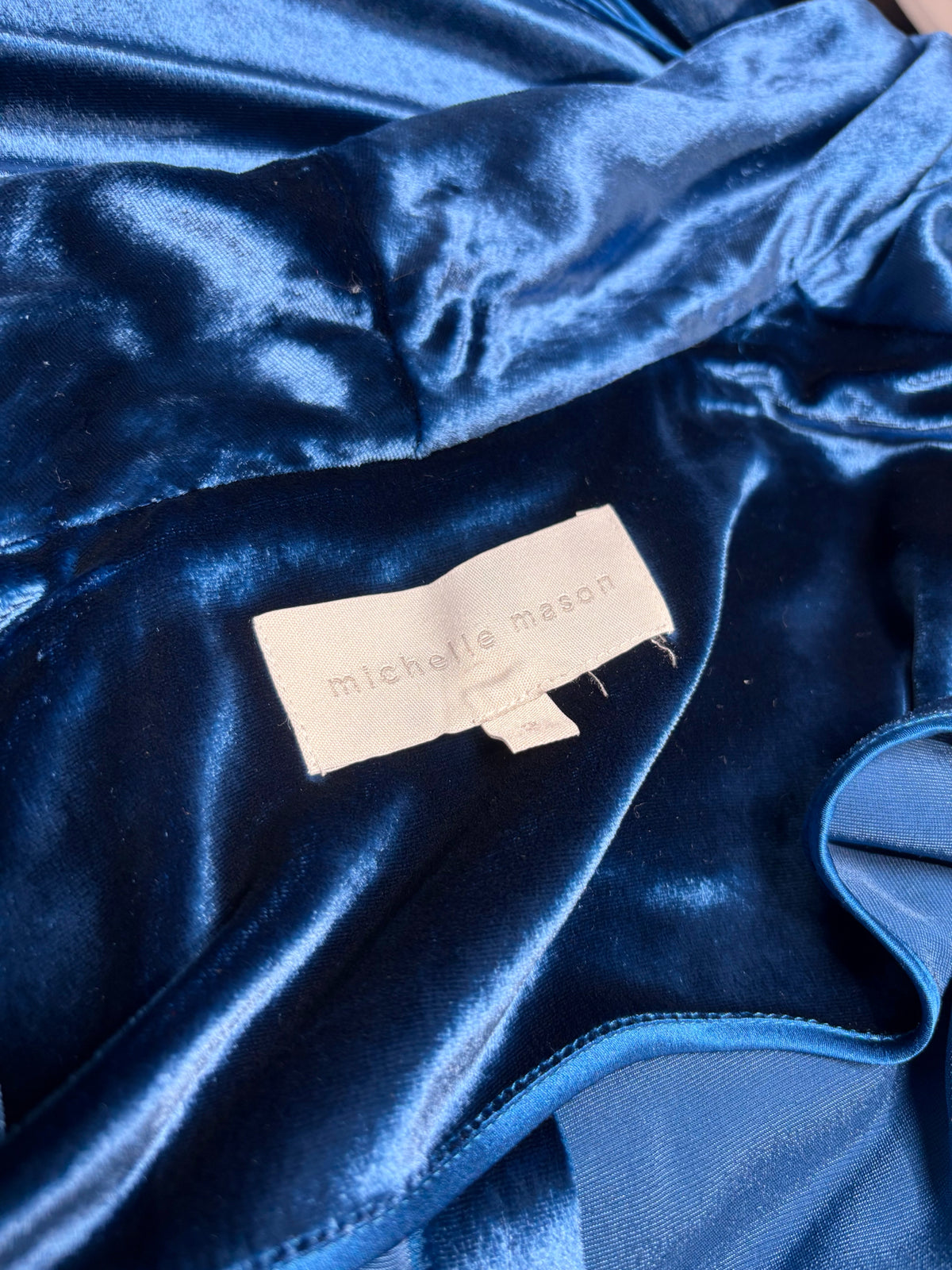 Women Size 2 Michelle Mason Blue Velvet Silk Blend Pre-Owned Long Cardigan