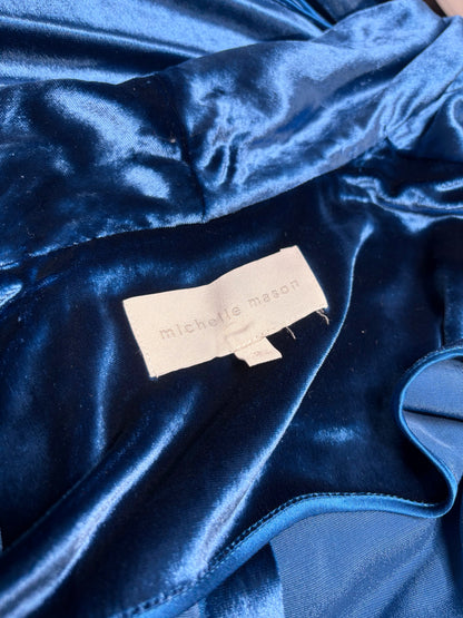 Women Size 2 Michelle Mason Blue Velvet Silk Blend Pre-Owned Long Cardigan
