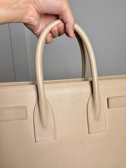 Leather "Sac De Jour" Saint Laurent Solid Cream Calfskin Medium Purse