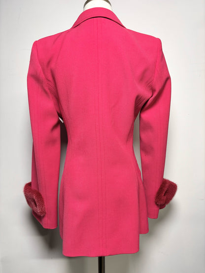 Women Size 40 (4, US) Fendi Pink Solid, Fur Trim Sweater