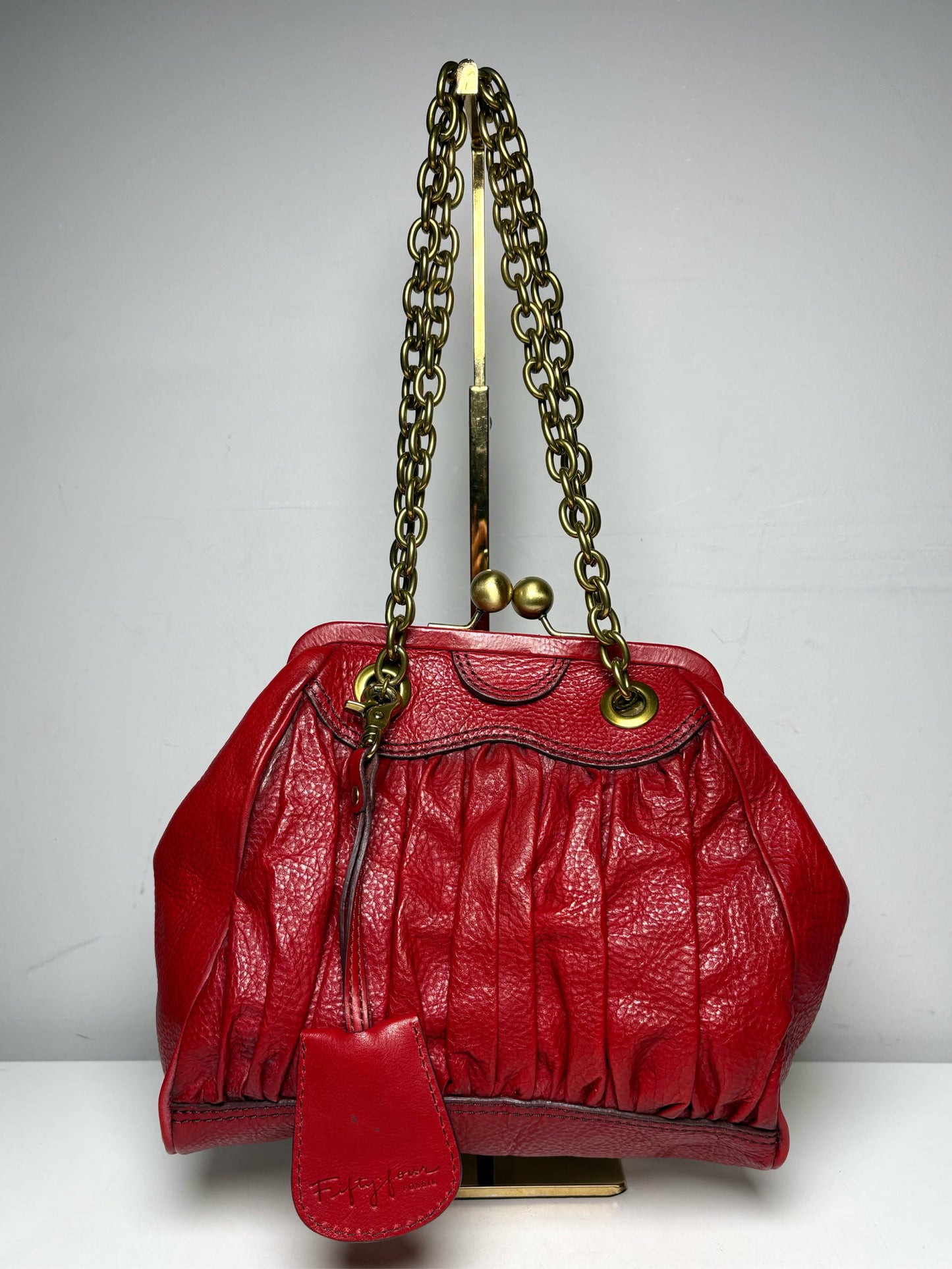 Women's Fossil Fifty-Four Anniversary Red Goat Leather Pre-Owned Medium Satchel Purse
