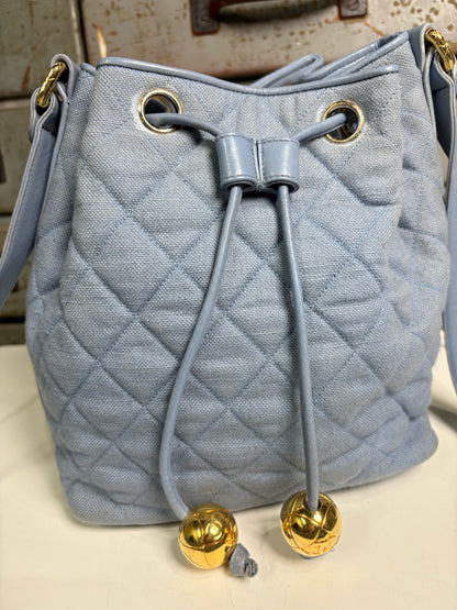 Chanel Quilted Vintage Canvas Leather Blue Small Purse Pre-Owned