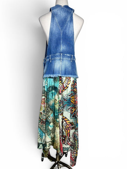 Women Size S (Estimate) Rude Riders Denim w/Multi-Print Solid w/Print Dress