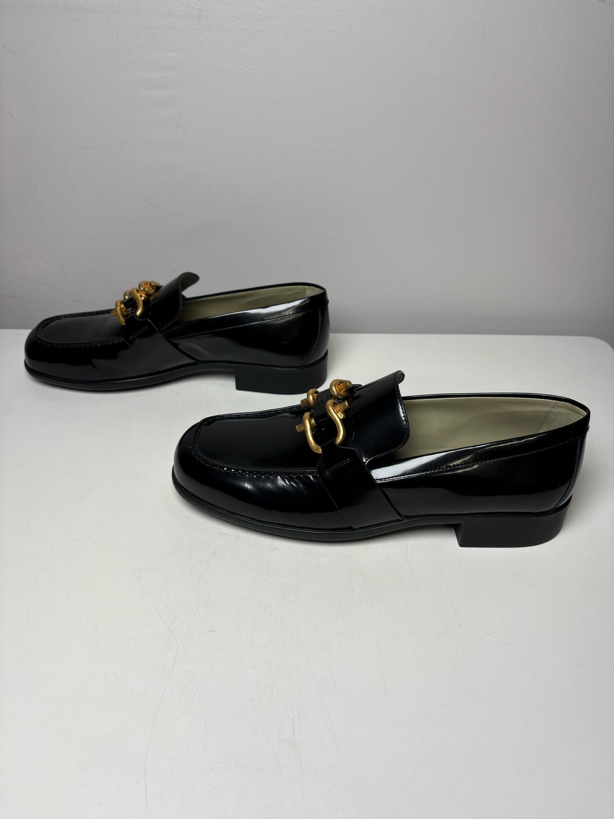 Women's Size 39 (US 9) Bottega Veneta Monsieur Black Patent Leather Pre-Owned Horsebit Loafers