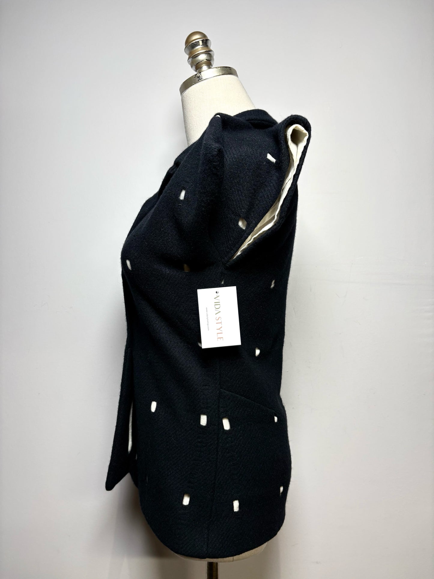 Women Sz 36 Jil Sander Black Cutouts Wool w/Cotton Lining Top Pre-owned Vintage