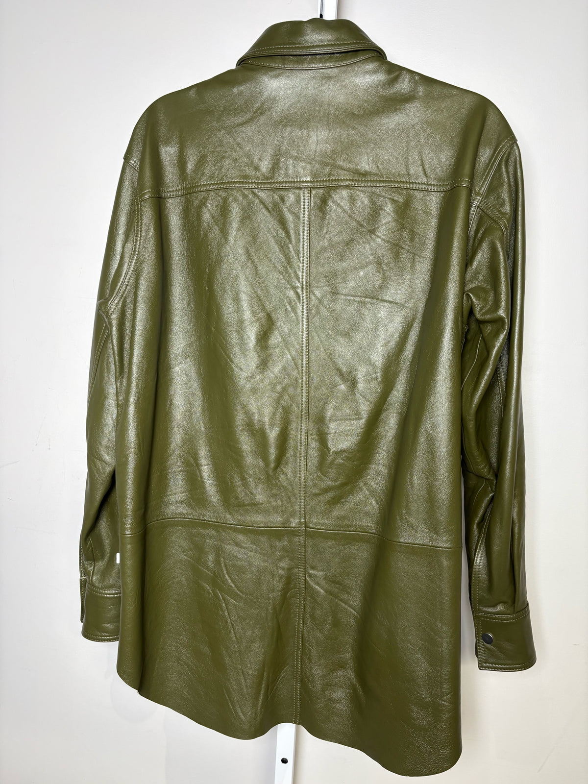 Men Size S Due Diligence Olive Green Lambskin Leather Pre-Owned Shirt Jacket