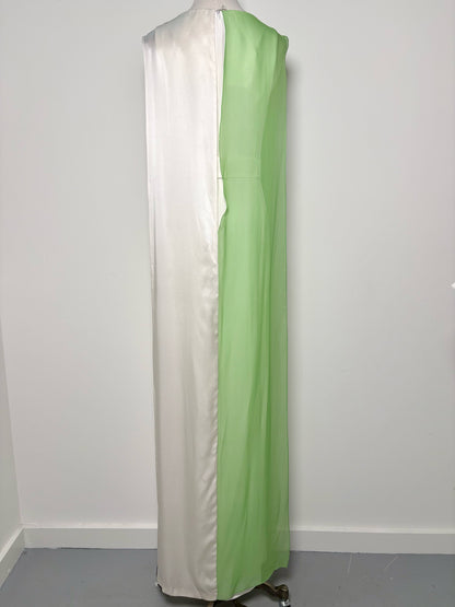 Women Size 42 ( 6 US) Hussein Chalayan Ivory w/Green Block Colorblock Silk Gown