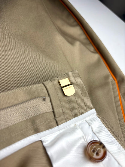 Women Size 4 Burberry Khaki w/Orange Piping Cotton w/Stretch Pre-owned Pants