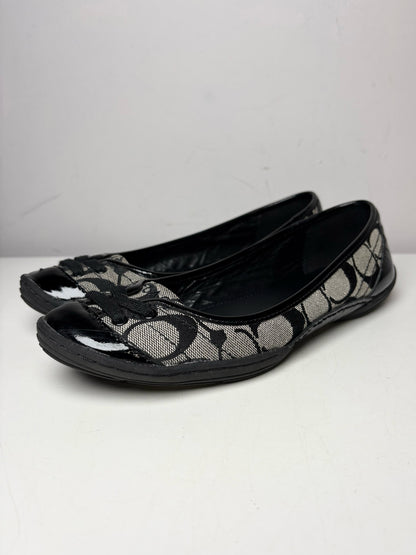 W Pre-Owned 6.5 Coach Black, gray Canvas Patent Leather Trim  Flats P