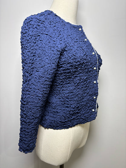 Women Size XS Frances Valentine Blue Puckered Pearl Buttons Blazer