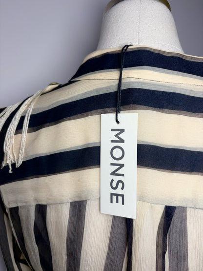 Women Size 8 Monse Bone, Black, Blue Striped 100% Silk Pin-Embellished Blouse