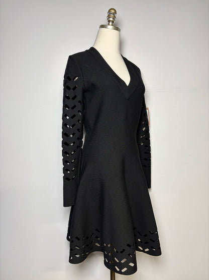 Women Size 42 ( 6 US) Alaia Black Solid Wool Blend NWT Dress