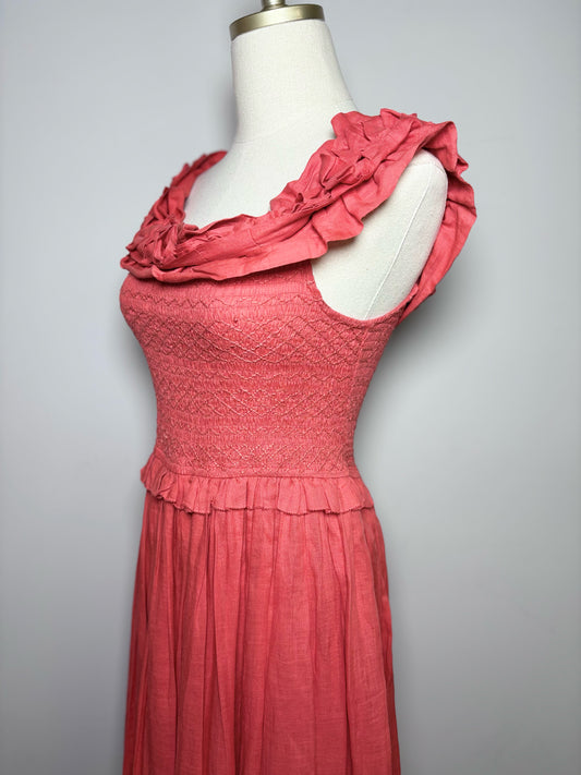 Women Size M SEA New York Salmon Solid SMocked Top Midi Dress