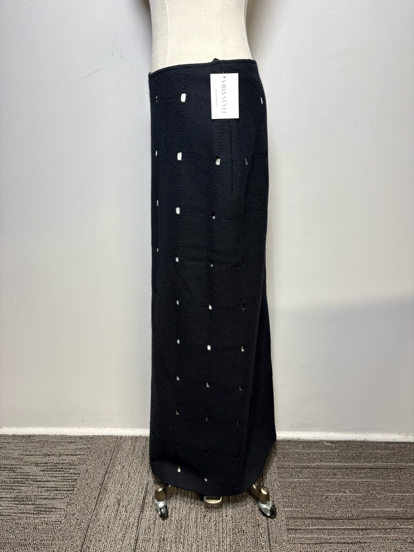 W Sz 36 Jil Sander Black Cutouts Wool w/Cotton Lining Skirt Pre-owned Vintage