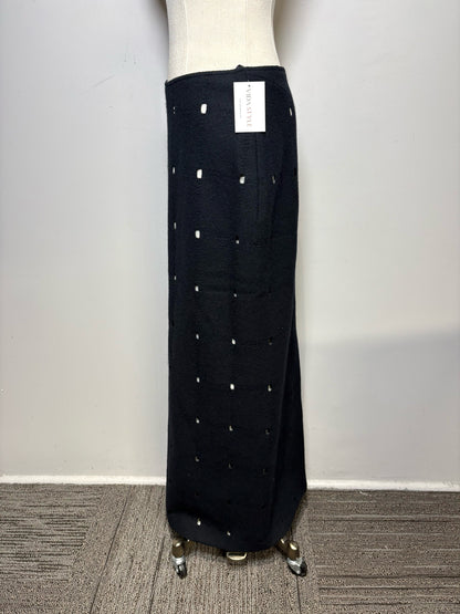W Sz 36 Jil Sander Black Cutouts Wool w/Cotton Lining Skirt Pre-owned Vintage