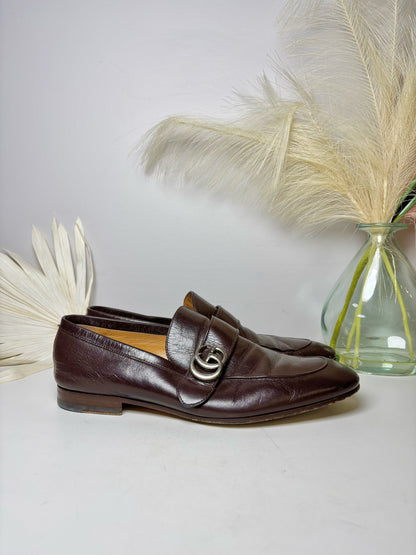 Gucci Chocolate Leather Solid Size 9.5 Genuine Leather Men's Shoes