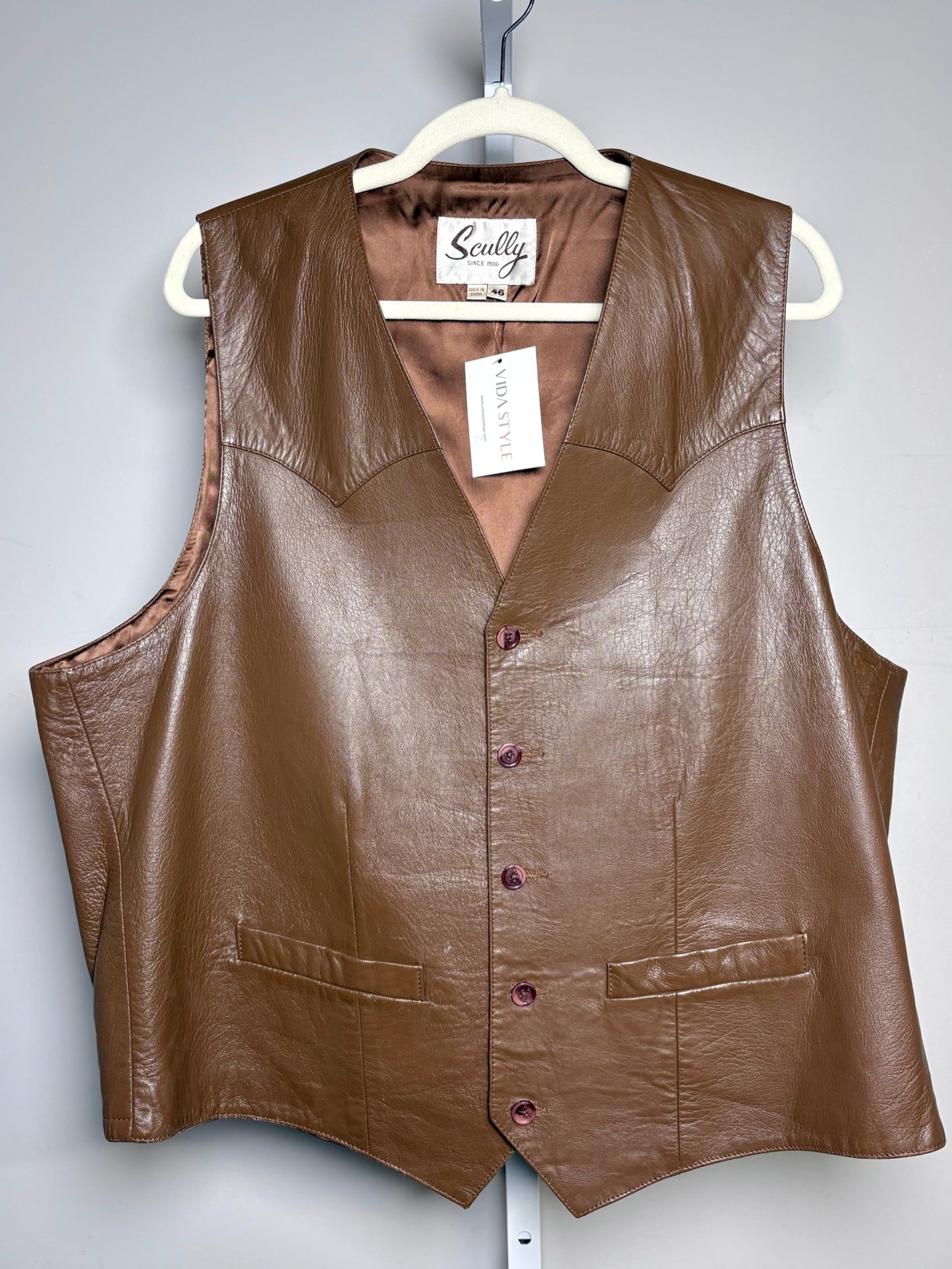Scully Brown Leather Solid Men's Vintage 46 (L, XL) Vest