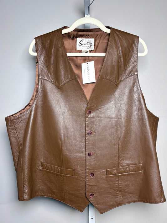 Scully Brown Leather Solid Men's Vintage 46 (L, XL) Vest