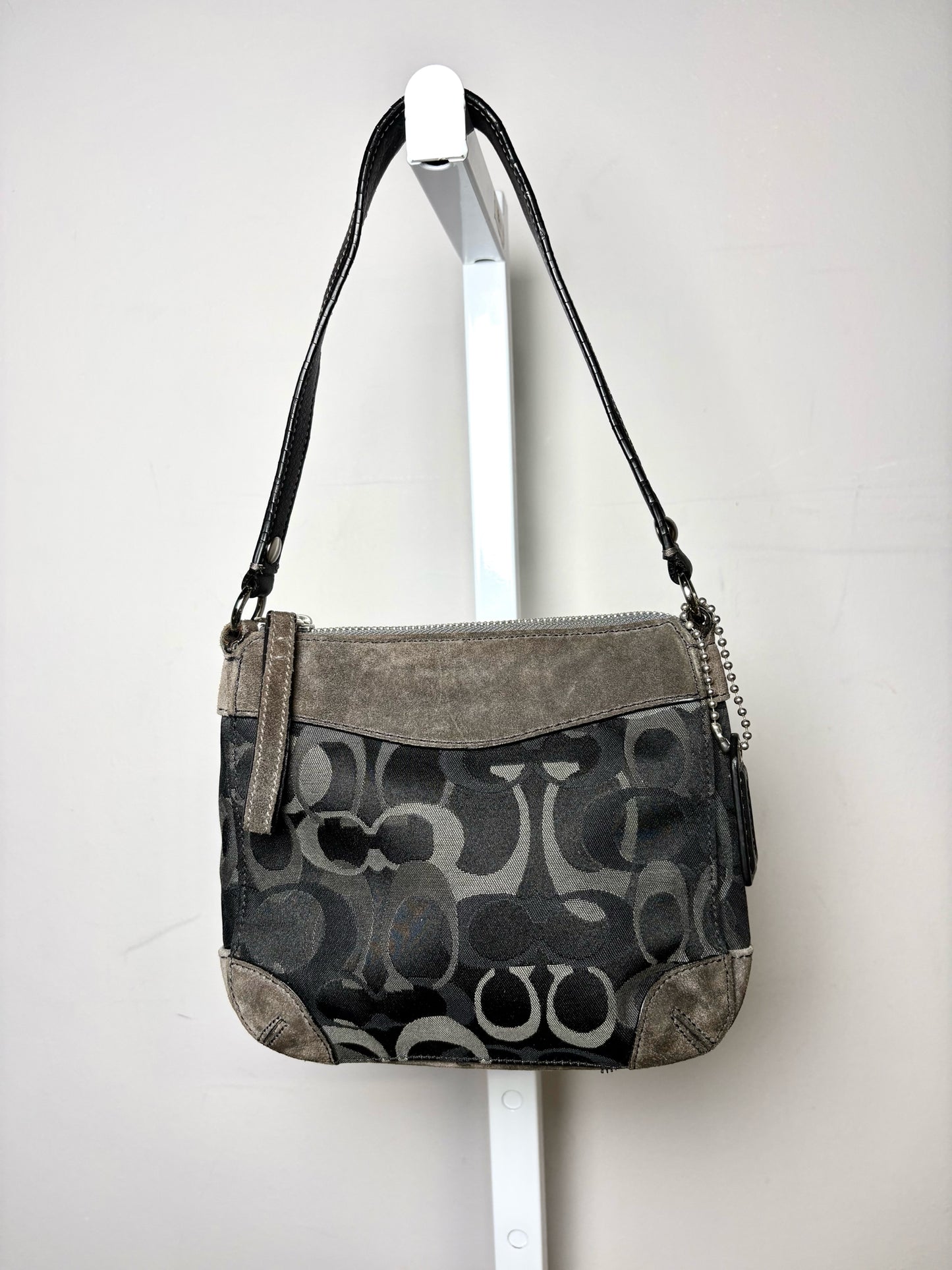Coach Monogram Vintage Canvas, Leather Pre-owned Black, gray Suede Small Purse