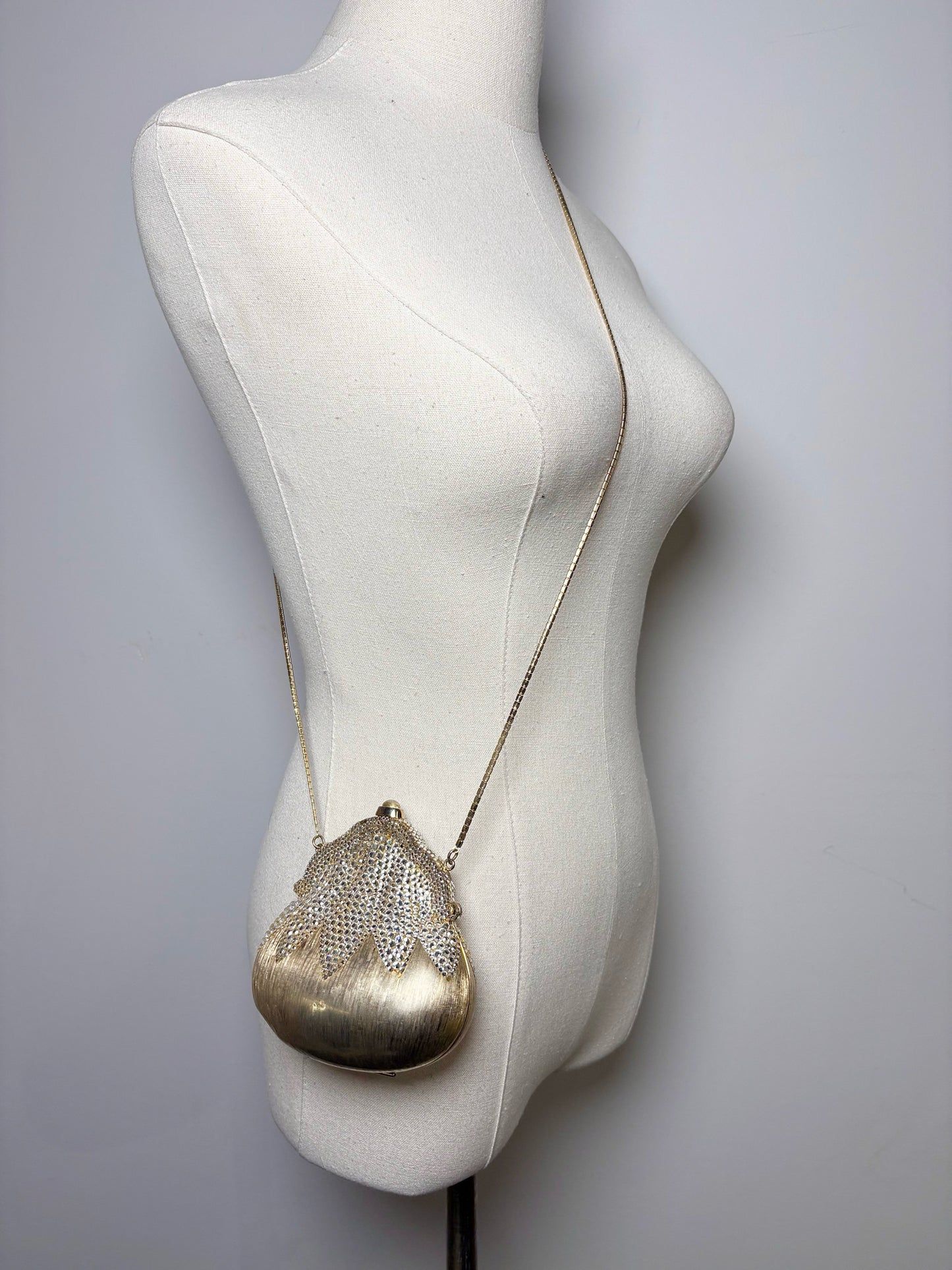 Judith Leiber Swarovski Crystals Metal Gold Chatelaine Minaudiere Clutch