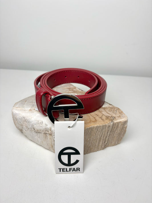 Mens Size 30" - 46" Large Telfar Red Faux Leather Solid Men's Belt