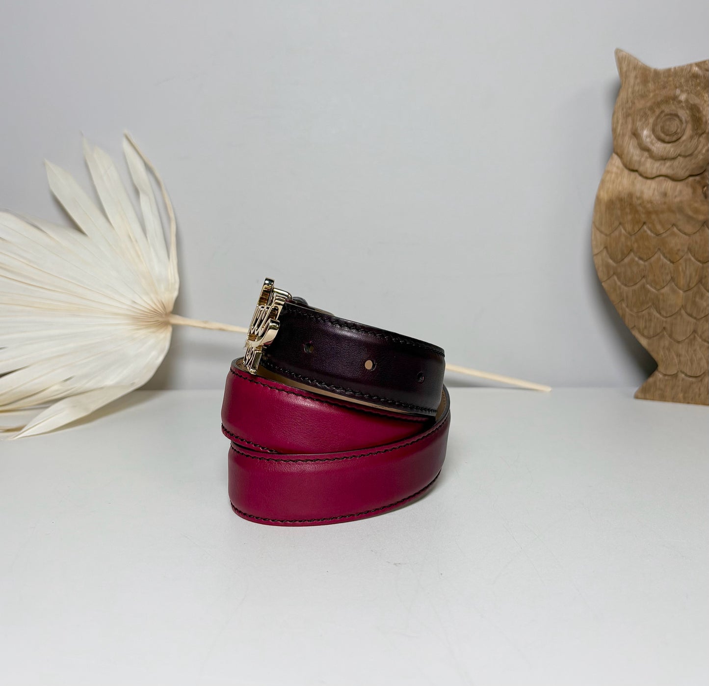 Gucci Leather M Burgundy Ombre Gucci Gold Buckle Belt