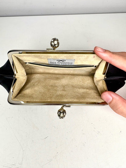 Anya Hindmarch London Maud Kiss-lock Recycled Satin Pre-owned Black Clutch