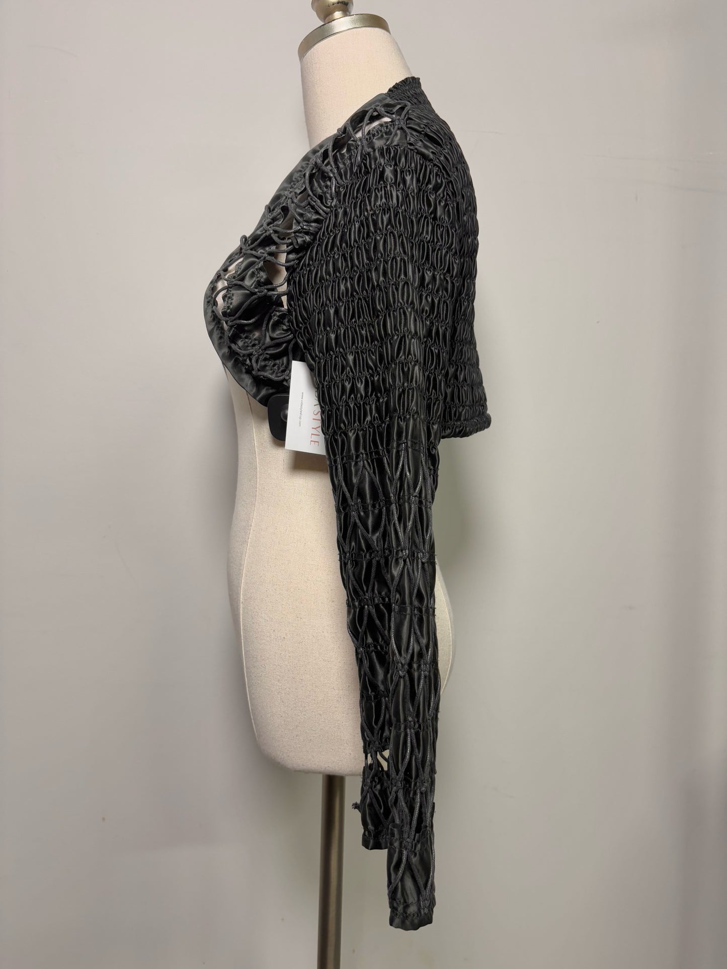 Women Size M Leber Barbara Black Woven Cropped Jacket