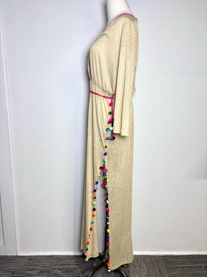 Women Size Standard Pitusa Khaki Pom Pom Trim Pure Cotton Women's Cover Up