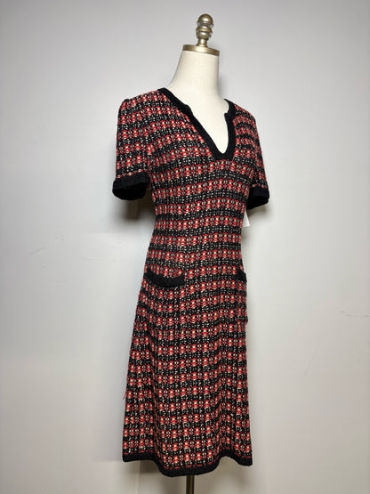 Women's Size 8 St. John Exclusively for Nordstrom Black Red & Khaki Tweed Pre-Owned Dress