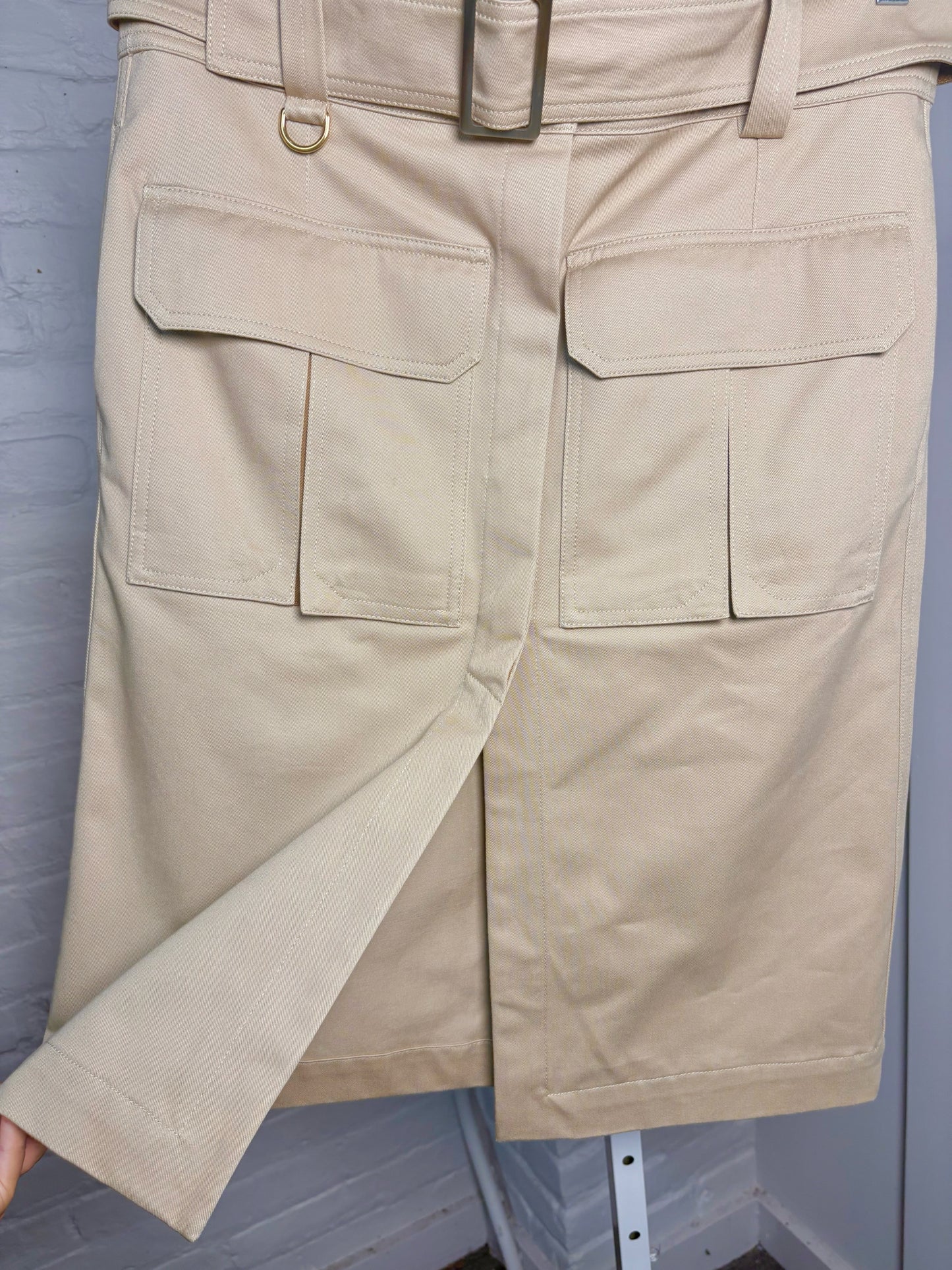 Women Size 40 (M, US) Chloe Tan/Khaki  NWT Cotton Blted Utility Skirt