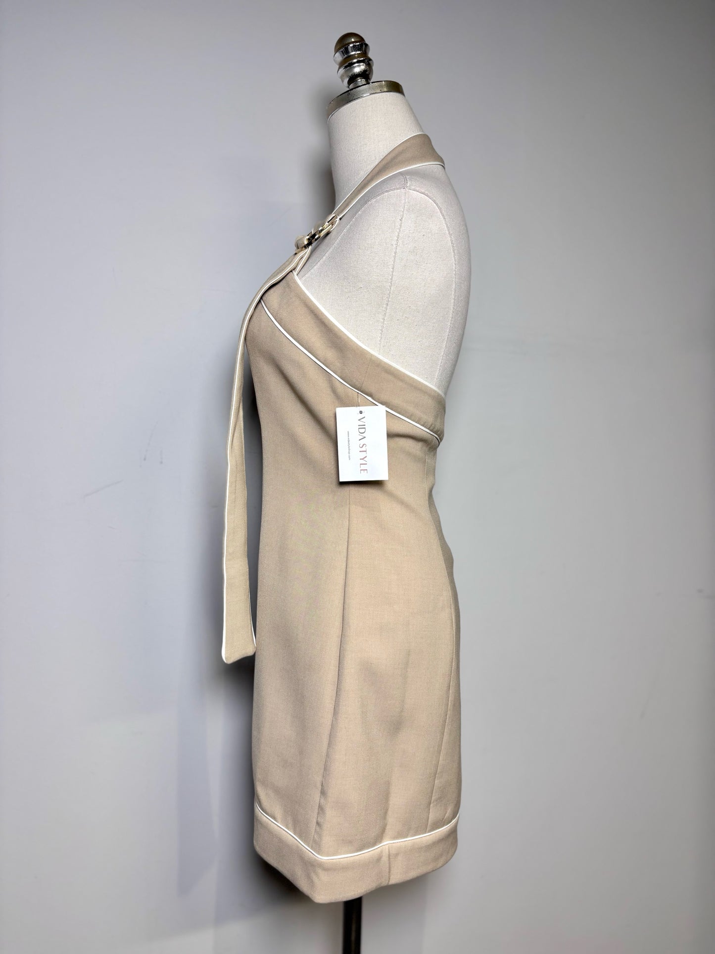 Women Size 10 Significant Other Beige Solid w/Piping Women's Dress Pre-Owned NWT